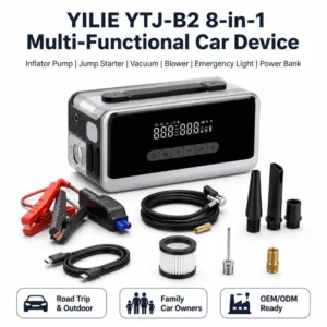 8-in-1 12V Car Jump Starter with Tire Inflator, Vacuum Cleaner, Blower, LED Light and Power Bank